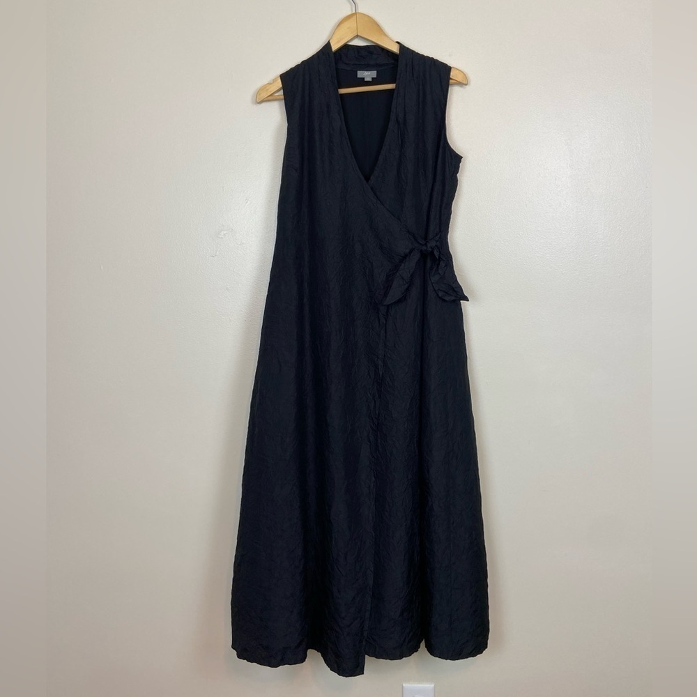Jill 100% Silk Black Midi Crepe Crinkle Wrap Dress – Size XS